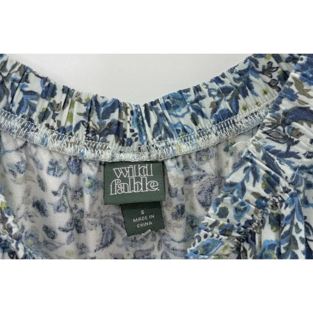 Wild Fable Off The Shoulder Floral Puff Sleeve Blue Mini Dress Sz S‎ Cottagecore - Picture 6 of 11